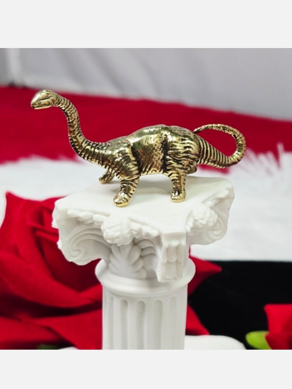 Mini Vintage Brass Brontosaurus Dinosaur Figurine Gold Collectible Dino Decor